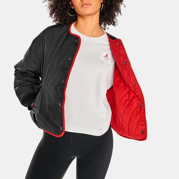 Jordan Jackets & Blazers - •nwt Jordan Air Jordan Flight Quilted Jacket Women Reversible medium black red